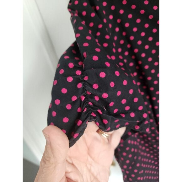 Lane Bryant Button Up Shirt Women’s 14 16 Black Pink Polka Dot Short Sleeve Top - Picture 3 of 6